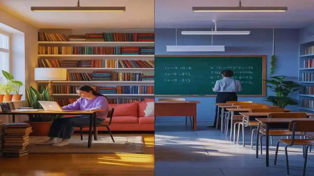 অনলাইন শিক্ষার সুবিধা ও অসুবিধা সম্পর্কিত শিক্ষার্থী এবং ক্লাসের ছবি