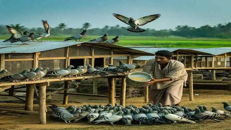 কবুতর পালন পদ্ধতি এবং পরিচর্যা দেখাচ্ছে একটি ছবি