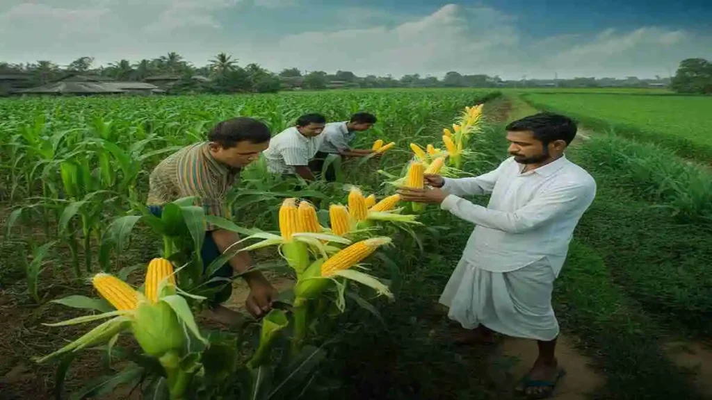 ভুট্টা চাষ পদ্ধতি অনুযায়ী ক্ষেতে সুস্থ ভুট্টা গাছের চিত্র
