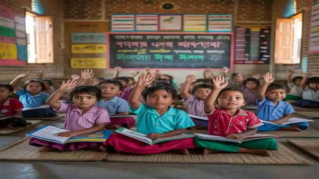 প্রাথমিক শিক্ষা গ্রহণ করছে ছোট শিশুদের শ্রেণিকক্ষের দৃশ্য