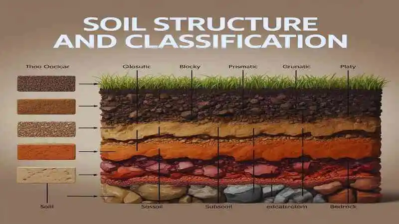 মাটির গঠনের উপাদান যেমন বালি, দোআঁশ, কাঁদা ও জৈব পদার্থের চিত্র