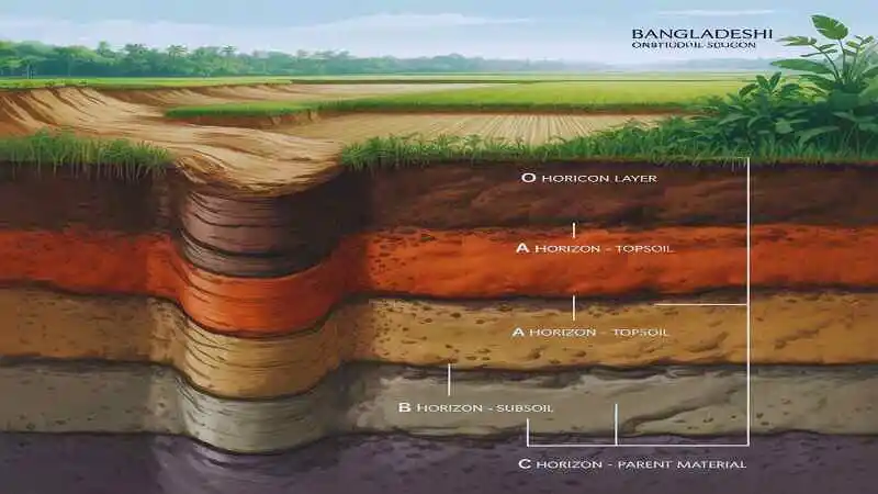 মাটির স্তর বিন্যাসের চিত্র যেখানে বিভিন্ন স্তর বা horizon দেখানো হয়েছে