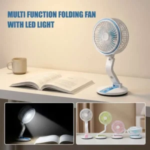 Rechargeable Folding Table Fan LED লাইটসহ পোর্টেবল ফোল্ডেবল টেবিল ফ্যান মাল্টি স্পিড রিচার্জেবল ডেস্ক ফ্যান