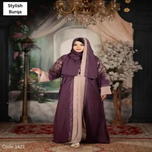 বোরকা সেট Purple – আকর্ষণীয় পার্পল রঙের প্রিমিয়াম বোরকা সেট, মার্জিত ডিজাইন ও আরামদায়ক পরিধানের জন্য উপযোগী।