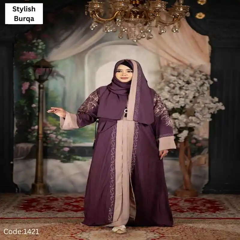 বোরকা সেট Purple – আকর্ষণীয় পার্পল রঙের প্রিমিয়াম বোরকা সেট, মার্জিত ডিজাইন ও আরামদায়ক পরিধানের জন্য উপযোগী।