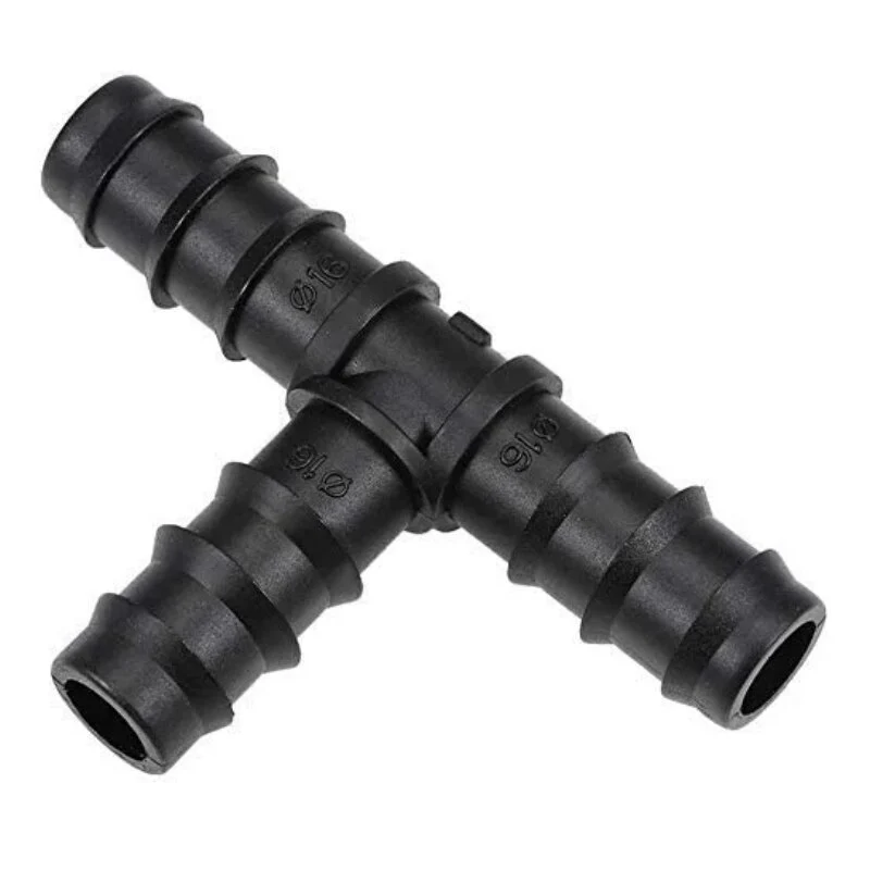 Tee Connector for 16mm Tube – ১৬ মিমি ড্রিপ টিউবের পানি প্রবাহ দুটি দিকে ভাগ করার জন্য টেকসই টি কানেক্টর।
